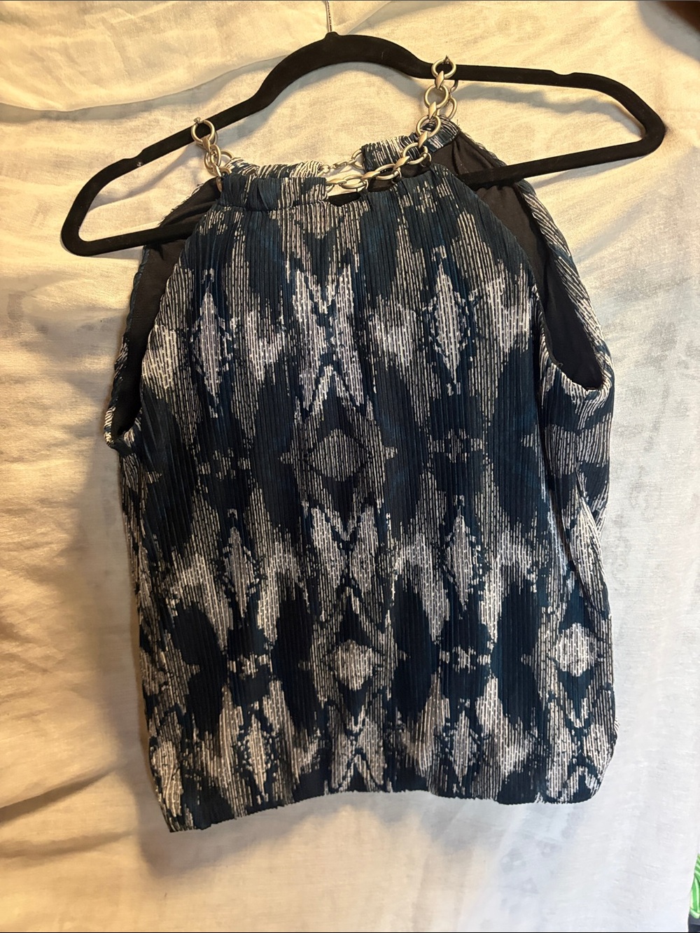 Alfani Navy and White Chain-Detail Halter Blouse